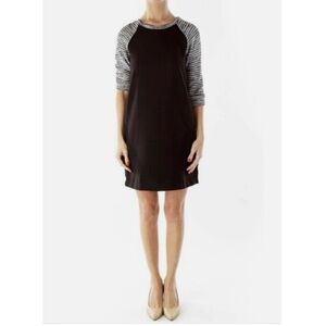 NWT LOFT black and gray raglan striped sleeves shift dress